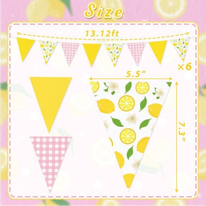 6Pcs Lemon Party Decorations Pink and Yellow Pennant Banners | Triangle Flags Garland, Hanging Decor for Lemonade Stand,Fruit Party,Summer,Birthday,Baby Shower,Graduation