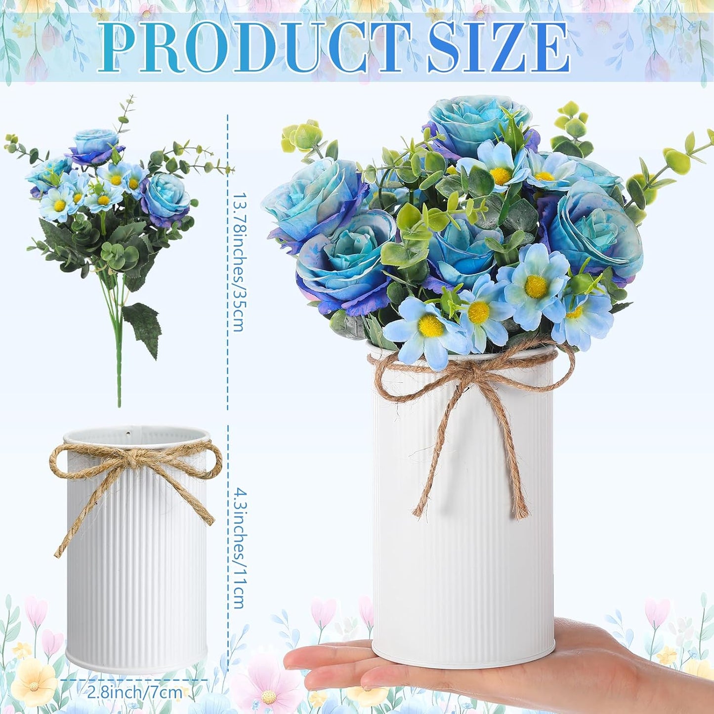 6 Sets Wedding Centerpiece for Table Decoration Yellow Artificial Fake Rose Flower with Metal Vase Faux Silk Rose Bouquet Floral Arrangement for Bridal Shower Home Dining