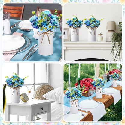 6 Sets Wedding Centerpiece for Table Decoration Yellow Artificial Fake Rose Flower with Metal Vase Faux Silk Rose Bouquet Floral Arrangement for Bridal Shower Home Dining