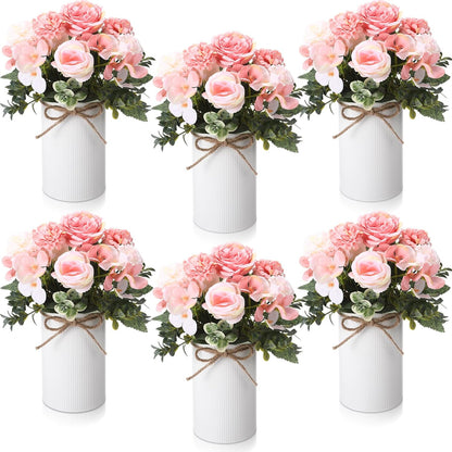 6 Sets Wedding Centerpiece for Table Decoration Yellow Artificial Fake Rose Flower with Metal Vase Faux Silk Rose Bouquet Floral Arrangement for Bridal Shower Home Dining