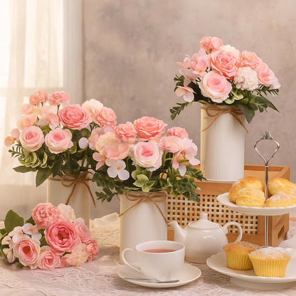 6 Sets Wedding Centerpiece for Table Decoration Yellow Artificial Fake Rose Flower with Metal Vase Faux Silk Rose Bouquet Floral Arrangement for Bridal Shower Home Dining