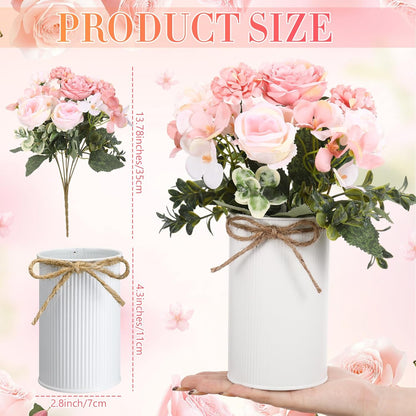 6 Sets Wedding Centerpiece for Table Decoration Yellow Artificial Fake Rose Flower with Metal Vase Faux Silk Rose Bouquet Floral Arrangement for Bridal Shower Home Dining