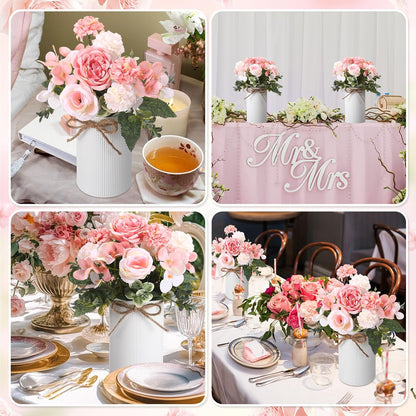 6 Sets Wedding Centerpiece for Table Decoration Yellow Artificial Fake Rose Flower with Metal Vase Faux Silk Rose Bouquet Floral Arrangement for Bridal Shower Home Dining