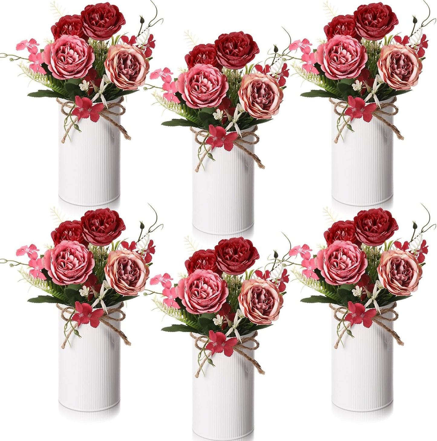 6 Sets Wedding Centerpiece for Table Decoration Yellow Artificial Fake Rose Flower with Metal Vase Faux Silk Rose Bouquet Floral Arrangement for Bridal Shower Home Dining