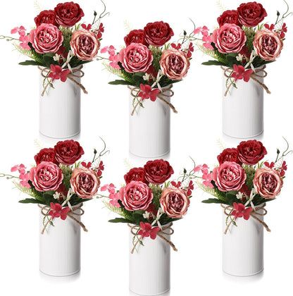6 Sets Wedding Centerpiece for Table Decoration Yellow Artificial Fake Rose Flower with Metal Vase Faux Silk Rose Bouquet Floral Arrangement for Bridal Shower Home Dining