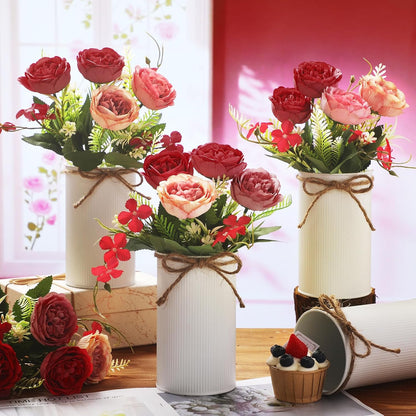 6 Sets Wedding Centerpiece for Table Decoration Yellow Artificial Fake Rose Flower with Metal Vase Faux Silk Rose Bouquet Floral Arrangement for Bridal Shower Home Dining
