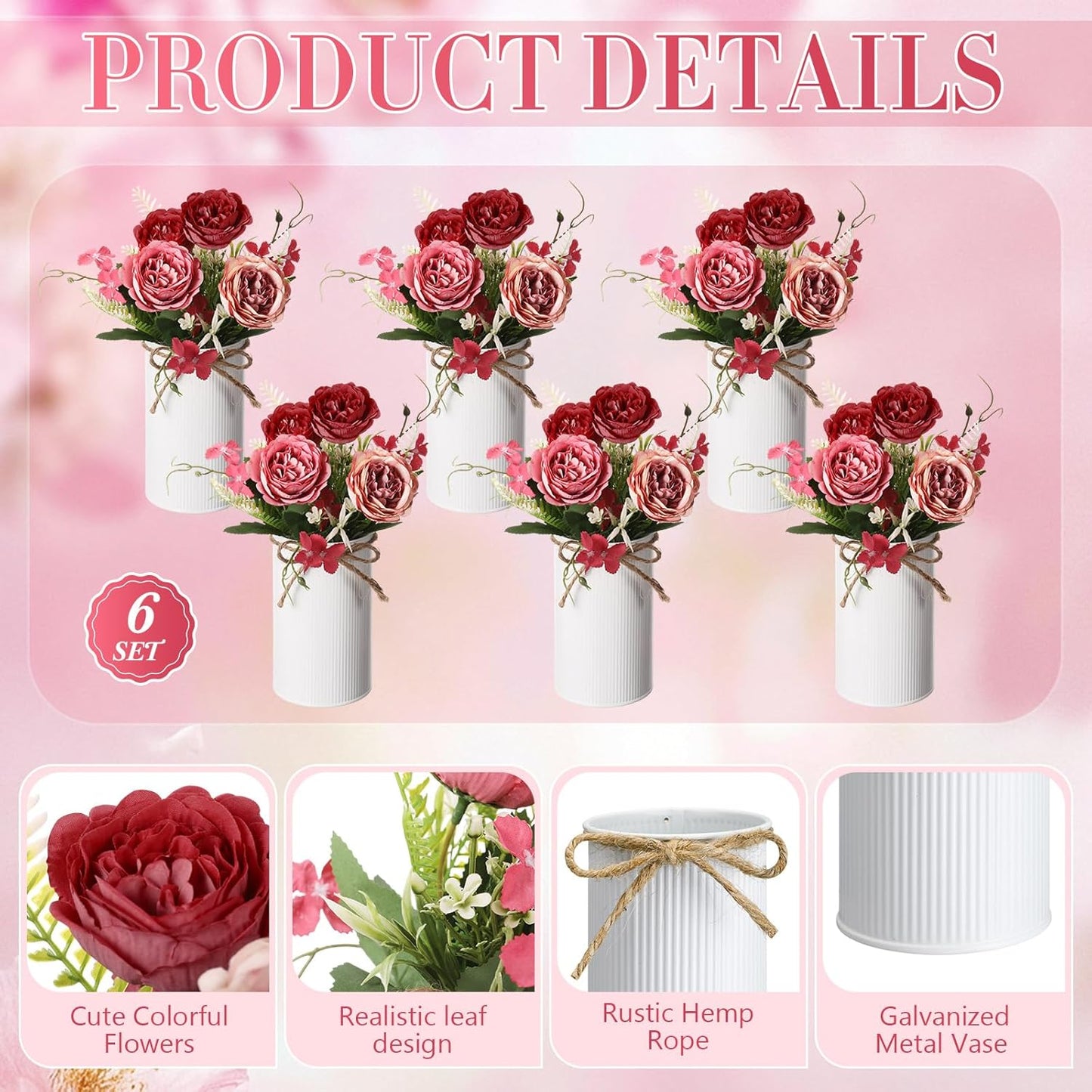 6 Sets Wedding Centerpiece for Table Decoration Yellow Artificial Fake Rose Flower with Metal Vase Faux Silk Rose Bouquet Floral Arrangement for Bridal Shower Home Dining