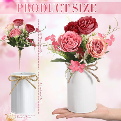 6 Sets Wedding Centerpiece for Table Decoration Yellow Artificial Fake Rose Flower with Metal Vase Faux Silk Rose Bouquet Floral Arrangement for Bridal Shower Home Dining