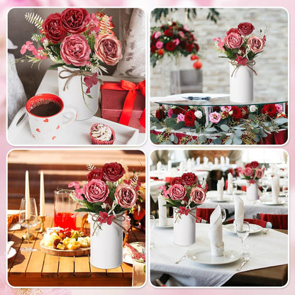 6 Sets Wedding Centerpiece for Table Decoration Yellow Artificial Fake Rose Flower with Metal Vase Faux Silk Rose Bouquet Floral Arrangement for Bridal Shower Home Dining