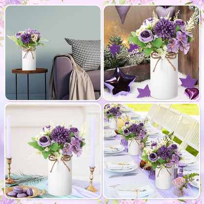 6 Sets Wedding Centerpiece for Table Decoration Yellow Artificial Fake Rose Flower with Metal Vase Faux Silk Rose Bouquet Floral Arrangement for Bridal Shower Home Dining