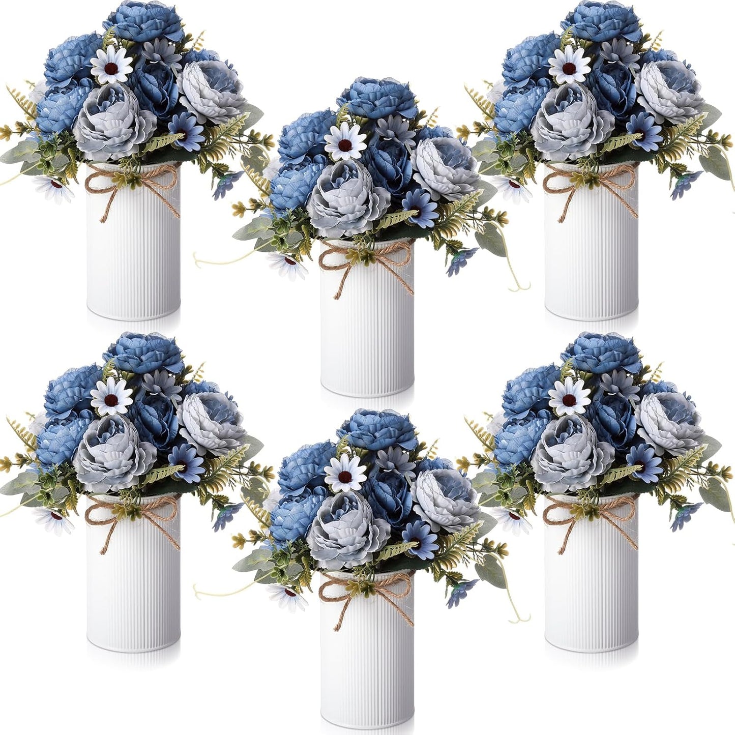 6 Sets Wedding Centerpiece for Table Decoration Yellow Artificial Fake Rose Flower with Metal Vase Faux Silk Rose Bouquet Floral Arrangement for Bridal Shower Home Dining