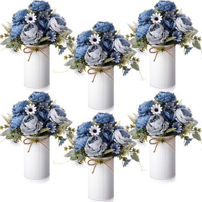 6 Sets Wedding Centerpiece for Table Decoration Yellow Artificial Fake Rose Flower with Metal Vase Faux Silk Rose Bouquet Floral Arrangement for Bridal Shower Home Dining
