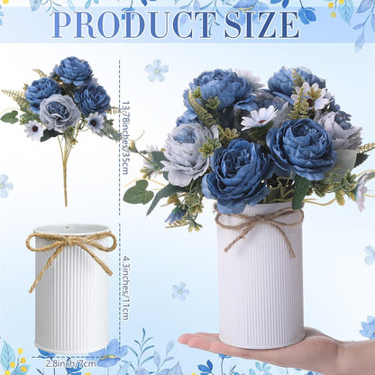 6 Sets Wedding Centerpiece for Table Decoration Yellow Artificial Fake Rose Flower with Metal Vase Faux Silk Rose Bouquet Floral Arrangement for Bridal Shower Home Dining