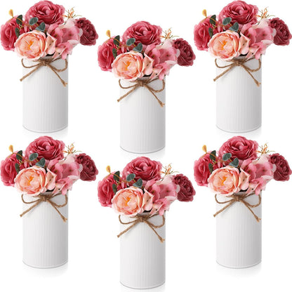 6 Sets Wedding Centerpiece for Table Decoration Yellow Artificial Fake Rose Flower with Metal Vase Faux Silk Rose Bouquet Floral Arrangement for Bridal Shower Home Dining