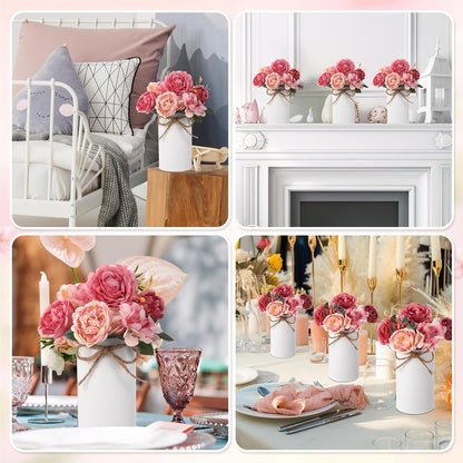 6 Sets Wedding Centerpiece for Table Decoration Yellow Artificial Fake Rose Flower with Metal Vase Faux Silk Rose Bouquet Floral Arrangement for Bridal Shower Home Dining