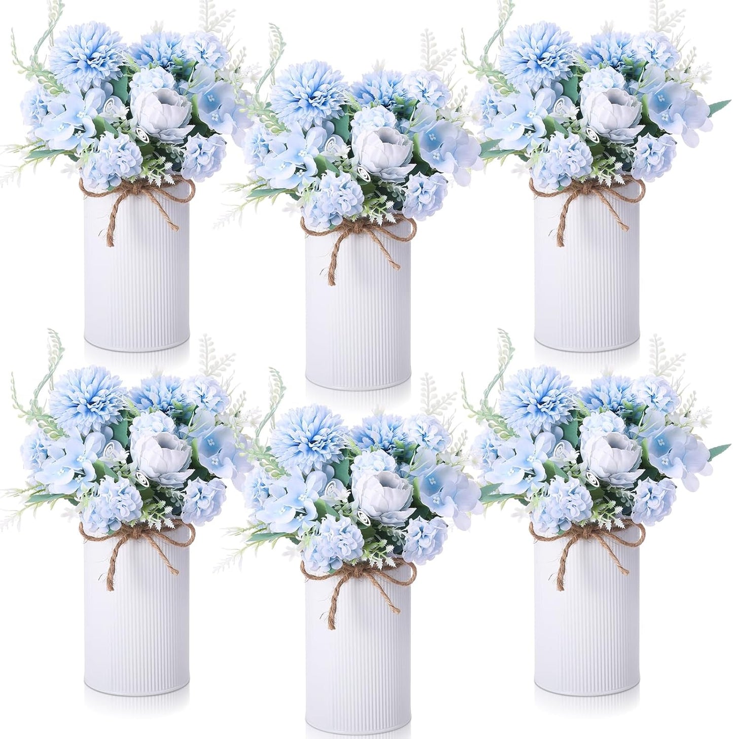 6 Sets Wedding Centerpiece for Table Decoration Yellow Artificial Fake Rose Flower with Metal Vase Faux Silk Rose Bouquet Floral Arrangement for Bridal Shower Home Dining