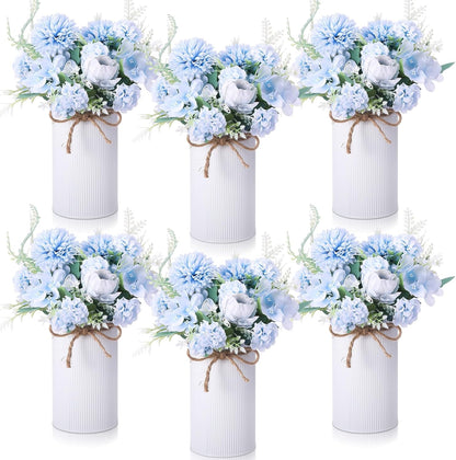 6 Sets Wedding Centerpiece for Table Decoration Yellow Artificial Fake Rose Flower with Metal Vase Faux Silk Rose Bouquet Floral Arrangement for Bridal Shower Home Dining
