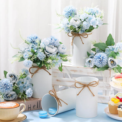 6 Sets Wedding Centerpiece for Table Decoration Yellow Artificial Fake Rose Flower with Metal Vase Faux Silk Rose Bouquet Floral Arrangement for Bridal Shower Home Dining