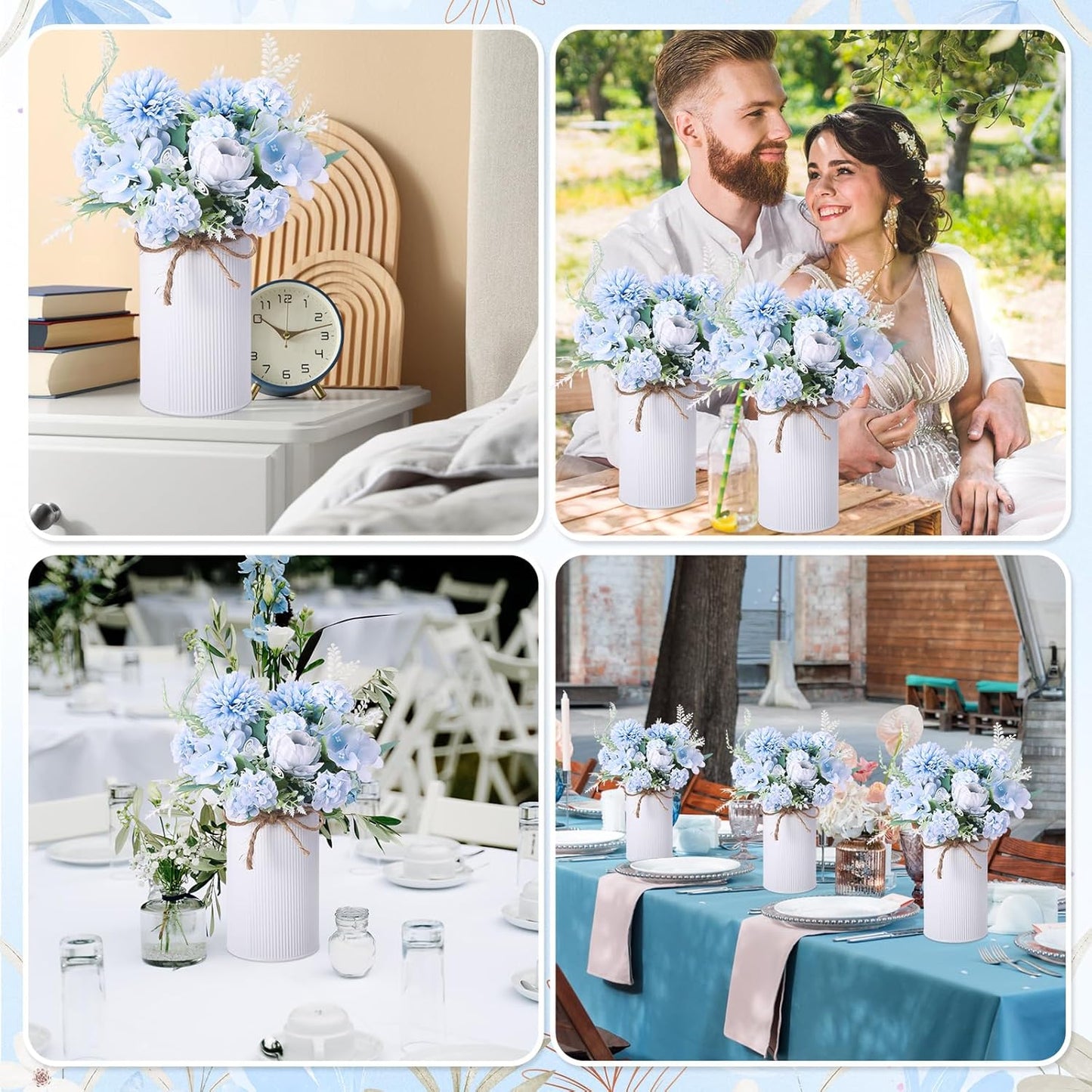 6 Sets Wedding Centerpiece for Table Decoration Yellow Artificial Fake Rose Flower with Metal Vase Faux Silk Rose Bouquet Floral Arrangement for Bridal Shower Home Dining