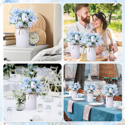 6 Sets Wedding Centerpiece for Table Decoration Yellow Artificial Fake Rose Flower with Metal Vase Faux Silk Rose Bouquet Floral Arrangement for Bridal Shower Home Dining