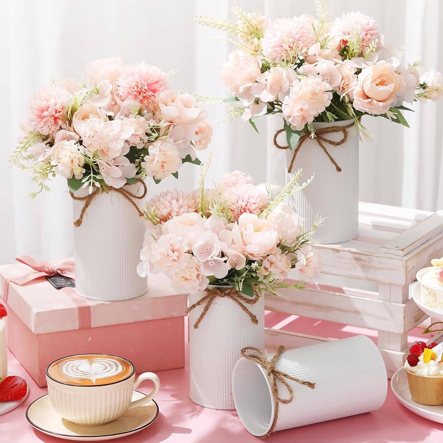 6 Sets Wedding Centerpiece for Table Decoration Yellow Artificial Fake Rose Flower with Metal Vase Faux Silk Rose Bouquet Floral Arrangement for Bridal Shower Home Dining