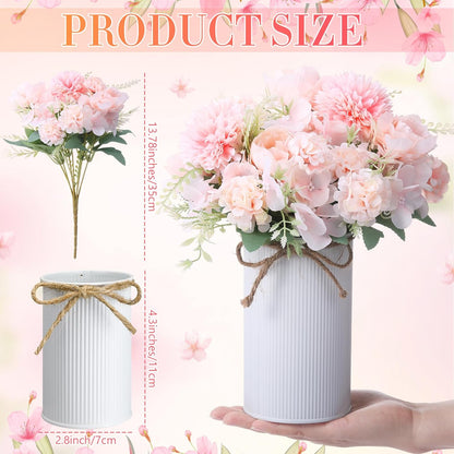 6 Sets Wedding Centerpiece for Table Decoration Yellow Artificial Fake Rose Flower with Metal Vase Faux Silk Rose Bouquet Floral Arrangement for Bridal Shower Home Dining
