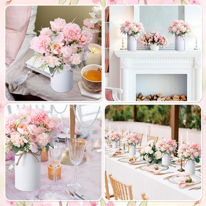6 Sets Wedding Centerpiece for Table Decoration Yellow Artificial Fake Rose Flower with Metal Vase Faux Silk Rose Bouquet Floral Arrangement for Bridal Shower Home Dining