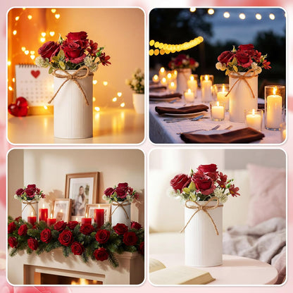 6 Sets Wedding Centerpiece for Table Decoration Yellow Artificial Fake Rose Flower with Metal Vase Faux Silk Rose Bouquet Floral Arrangement for Bridal Shower Home Dining