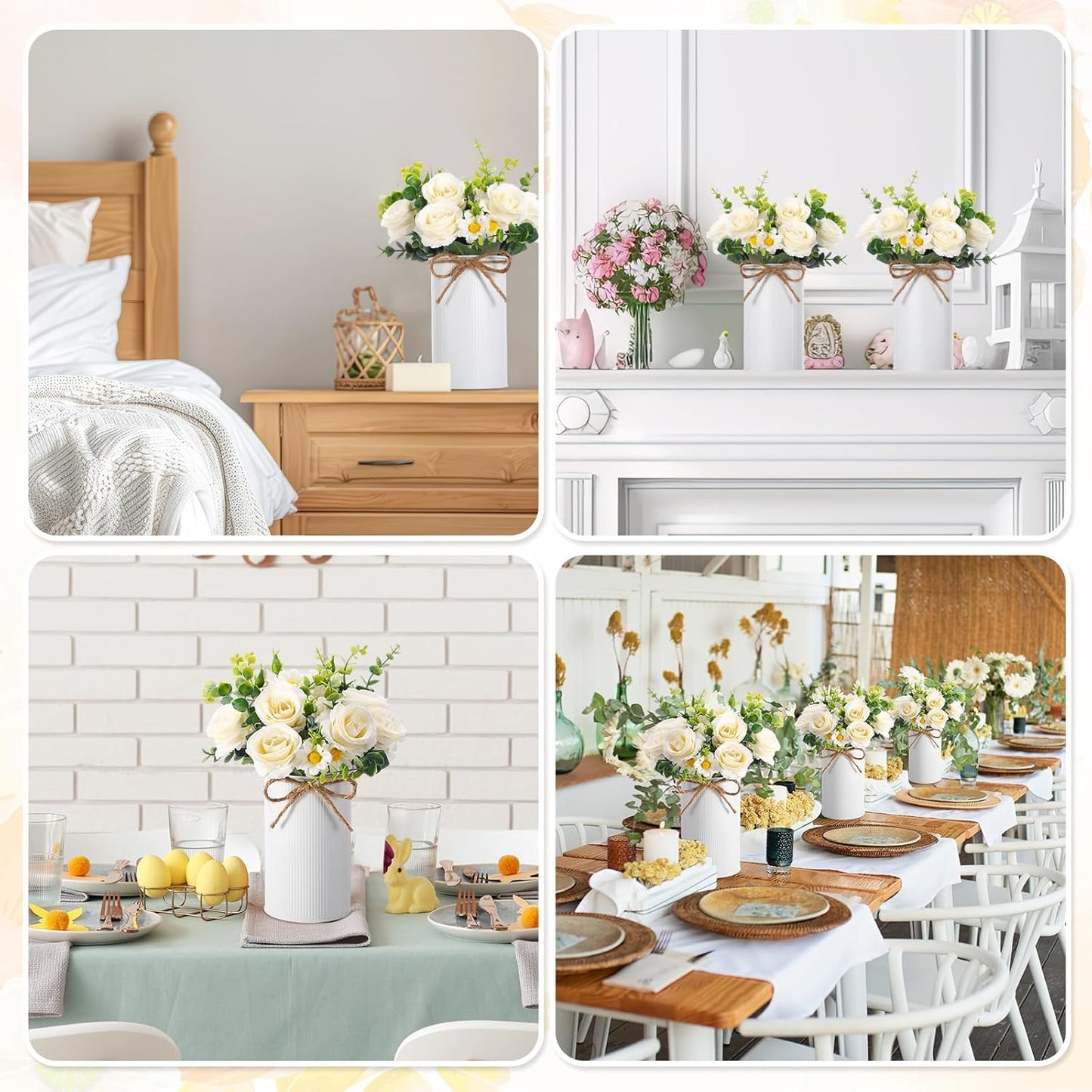 6 Sets Wedding Centerpiece for Table Decoration Yellow Artificial Fake Rose Flower with Metal Vase Faux Silk Rose Bouquet Floral Arrangement for Bridal Shower Home Dining