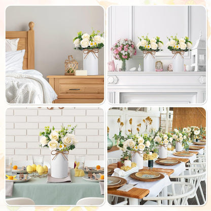 6 Sets Wedding Centerpiece for Table Decoration Yellow Artificial Fake Rose Flower with Metal Vase Faux Silk Rose Bouquet Floral Arrangement for Bridal Shower Home Dining