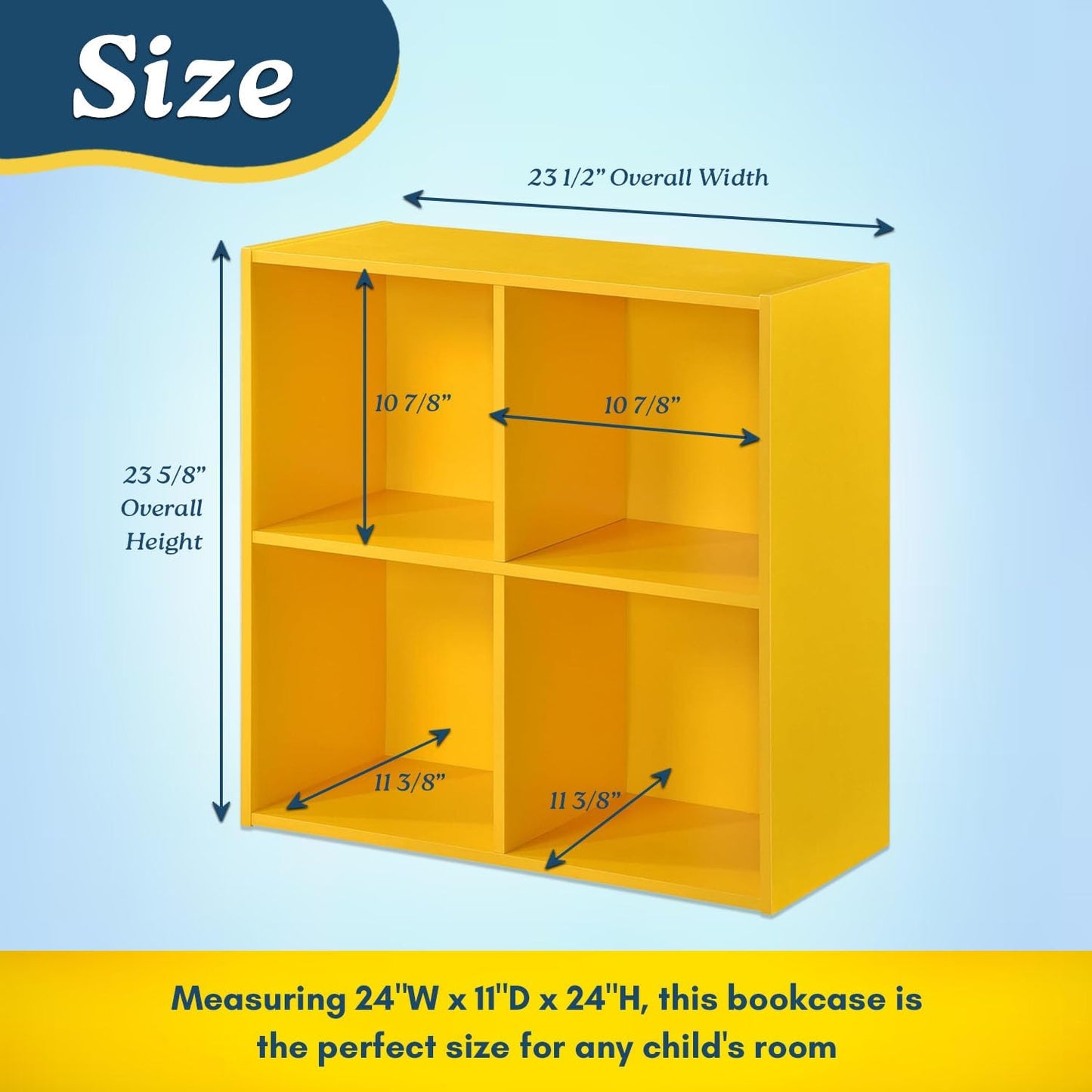 George 4-Cube Storage Organizer, 2-Tier Bookcase with Wood Shelves for Living Room, Bedroom, Nursery, or Home Office