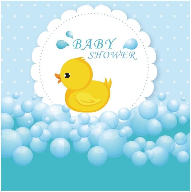 Baby Shower Backdrop 8x8ft Yellow Cute Bath Duck Rubber Duck Background Bubble Bath Water Drops Room Interior Decor Birth Celebration Wallpaper Duckling Swimming Photo Portrait Vinyl Props