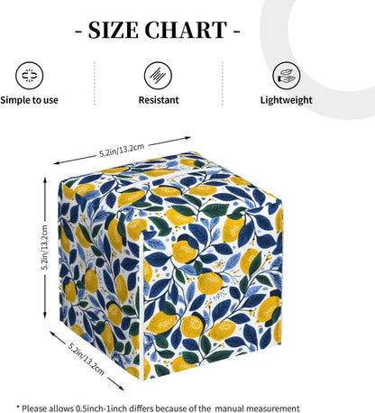 Tissue Box Cover Summer Lemon Leaves Square PU Leather Tissue Box Holder for Car Bathroom Bedroom Desk Tabletop Decor