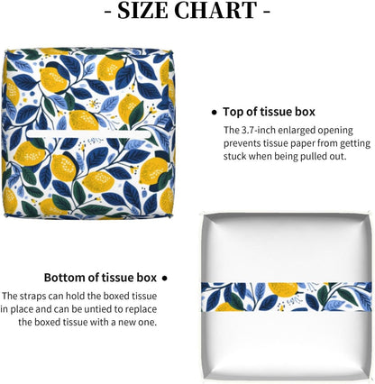 Tissue Box Cover Summer Lemon Leaves Square PU Leather Tissue Box Holder for Car Bathroom Bedroom Desk Tabletop Decor