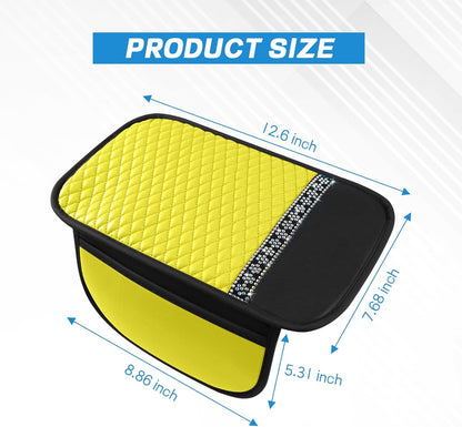 8PCS Car Accessories Set, Bling Leather Car Steering Wheel Cover with Armrest Pad, Seat Belt Cover Pads, Cup Holder Coasters, Gear Shift & Handbrake Covers, Auto Interior Accessories (Yellow)