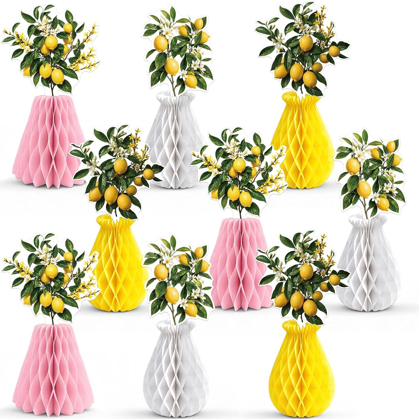 9Pcs Summer Lemon Party Decorations Honeycomb Centerpieces Set | Pink and Yellow,Honeycomb Centerpieces For Table,Decor for Lemonade Stand, Amalfi Coast,Italian Birthday,Baby Shower,Wedding