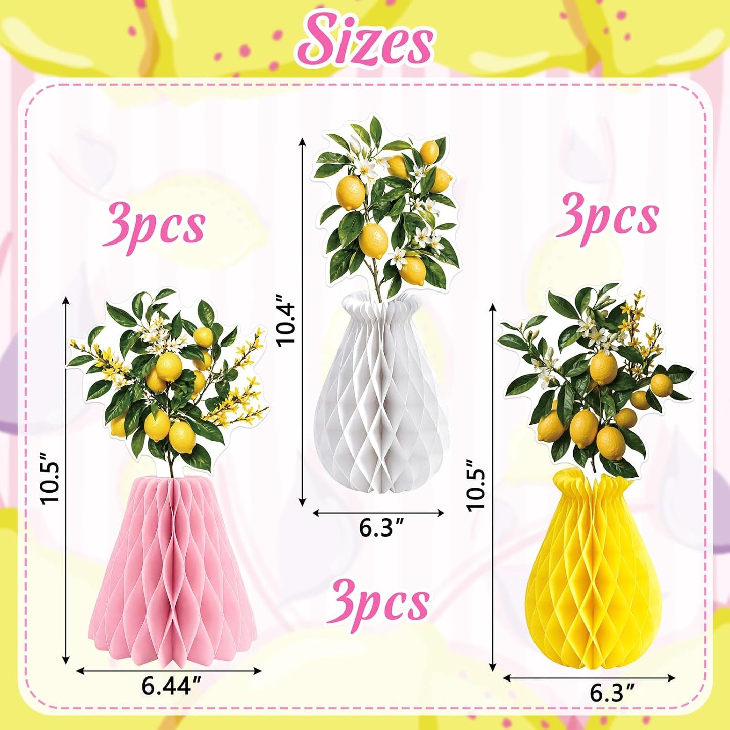 9Pcs Summer Lemon Party Decorations Honeycomb Centerpieces Set | Pink and Yellow,Honeycomb Centerpieces For Table,Decor for Lemonade Stand, Amalfi Coast,Italian Birthday,Baby Shower,Wedding