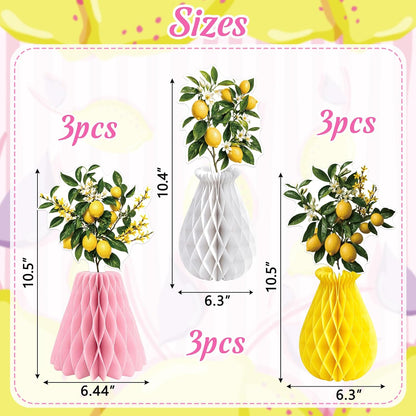 9Pcs Summer Lemon Party Decorations Honeycomb Centerpieces Set | Pink and Yellow,Honeycomb Centerpieces For Table,Decor for Lemonade Stand, Amalfi Coast,Italian Birthday,Baby Shower,Wedding