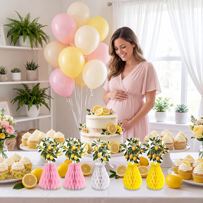 9Pcs Summer Lemon Party Decorations Honeycomb Centerpieces Set | Pink and Yellow,Honeycomb Centerpieces For Table,Decor for Lemonade Stand, Amalfi Coast,Italian Birthday,Baby Shower,Wedding