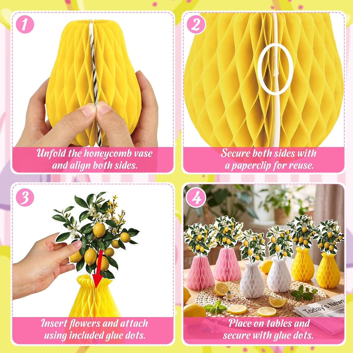 9Pcs Summer Lemon Party Decorations Honeycomb Centerpieces Set | Pink and Yellow,Honeycomb Centerpieces For Table,Decor for Lemonade Stand, Amalfi Coast,Italian Birthday,Baby Shower,Wedding