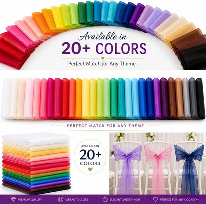 Elegant Organza Chair Sashes Sheer Fabric Sashes for Weddings, Parties, and Special Events – (Pack of 10 Pieces, Yellow)