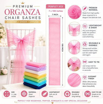 Elegant Organza Chair Sashes Sheer Fabric Sashes for Weddings, Parties, and Special Events – (Pack of 10 Pieces, Yellow)
