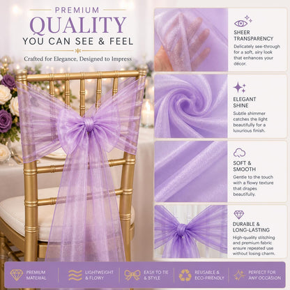 Elegant Organza Chair Sashes Sheer Fabric Sashes for Weddings, Parties, and Special Events – (Pack of 10 Pieces, Yellow)