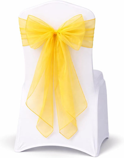 Elegant Organza Chair Sashes Sheer Fabric Sashes for Weddings, Parties, and Special Events – (Pack of 10 Pieces, Yellow)
