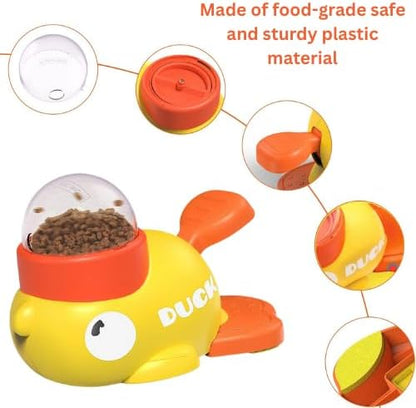 Interactive Dog Treat Dispenser Toy – Duck-Shaped Puzzle Feeder with Portion Control, Clear Dome & Airtight Lid for Small Medium Large Dogs – Slow Feeder Kibble Launcher – Yellow/Orange
