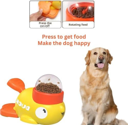 Interactive Dog Treat Dispenser Toy – Duck-Shaped Puzzle Feeder with Portion Control, Clear Dome & Airtight Lid for Small Medium Large Dogs – Slow Feeder Kibble Launcher – Yellow/Orange
