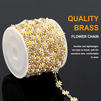 KYUNHOO 16.4FT Daisy Flower Link Chain Gold Plated Chain for Jewelry Making | Dainty Chain Bulk for Jewelry Craft DIY Finding Supplies KC Gold Brass Chain Spool with Jewelry Clasps