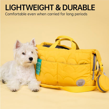 Macaron Cloud Pet Carrier Bag for Small Dogs and Cats, Lightweight Handheld Shoulder Crossbody Puppy Carrier with Storage Pocket, Breathable Expandable Pet Travel Carrier，Ups to 14 lbs (Yellow)