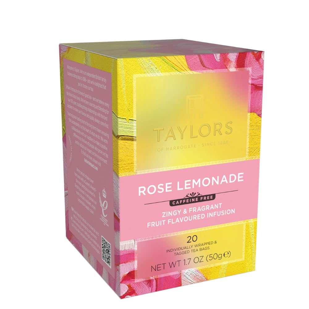 Rose Lemonade Infusion Individually Wrapped Bags, 20 Count (Pack of 1), Zingy, Refreshing and Fragrant, Caffeine-Free, Enjoy Hot or Iced, 20 Teabags