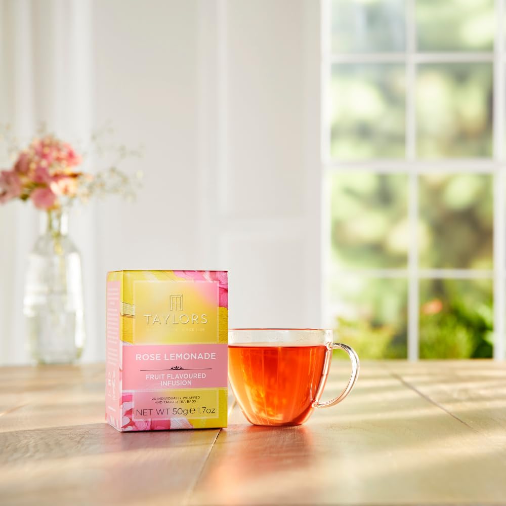 Rose Lemonade Infusion Individually Wrapped Bags, 20 Count (Pack of 1), Zingy, Refreshing and Fragrant, Caffeine-Free, Enjoy Hot or Iced, 20 Teabags